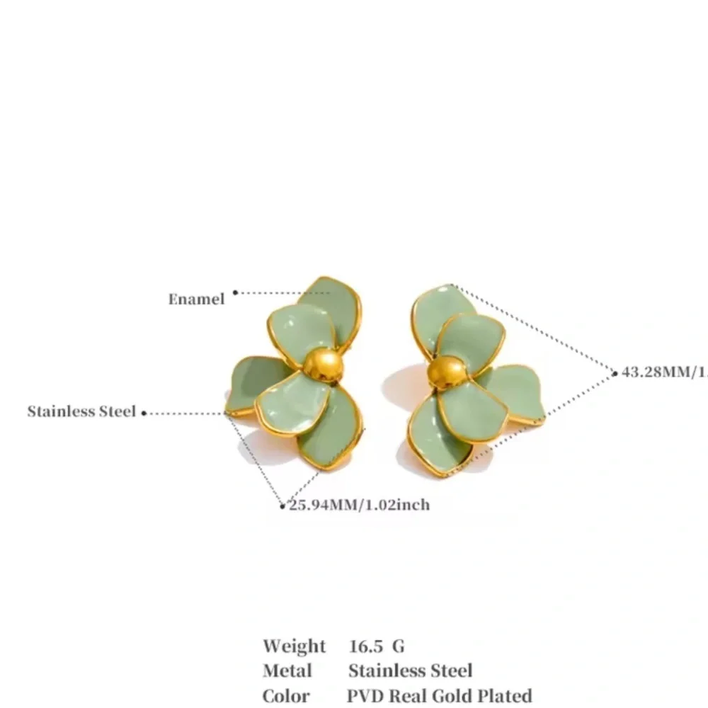 Sage Green Petal Floral Earrings